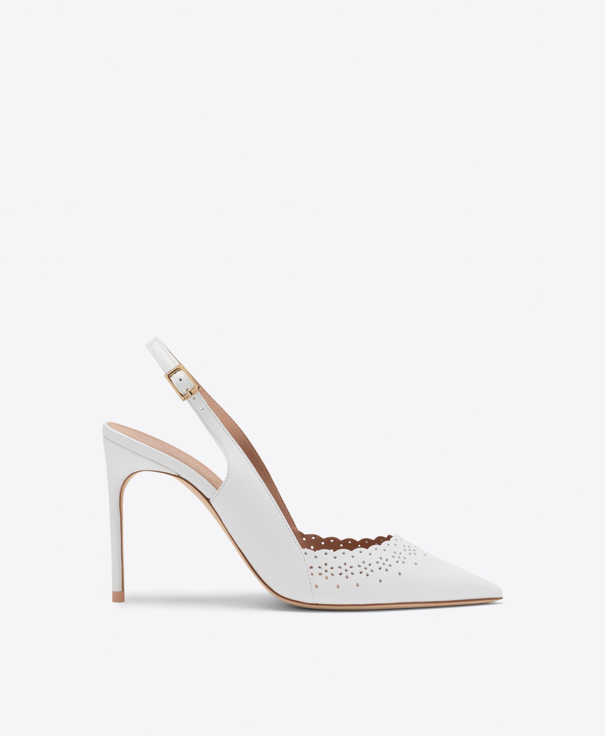 Malone Souliers Sunny 90 White Broderie Leather Slingbacks