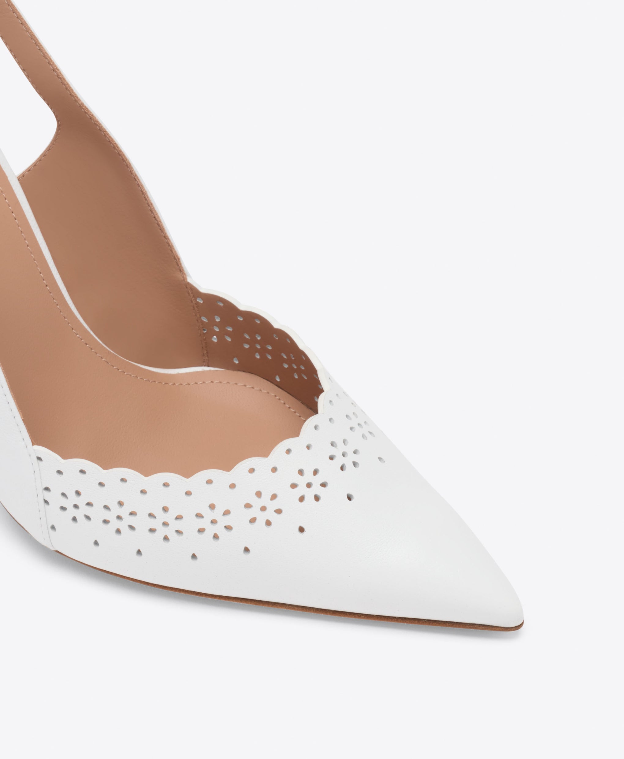 Malone Souliers Sunny 90 White Broderie Leather Slingbacks
