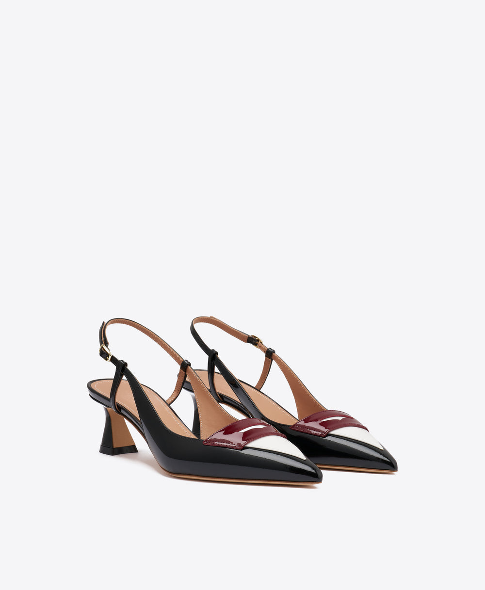 Suze 45 Black & White Patent Slingback Pumps Malone Souliers