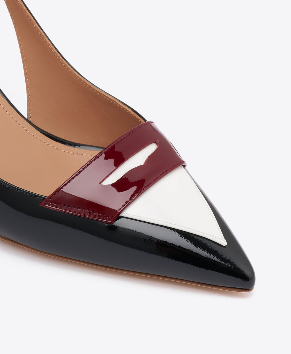 Suze 45 Black & White Patent Slingback Pumps Malone Souliers