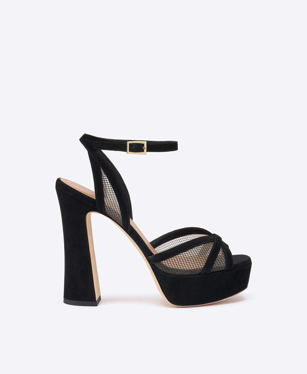 Sylvie 125 Black Mesh Platform Sandals with Block Heel Malone Souliers