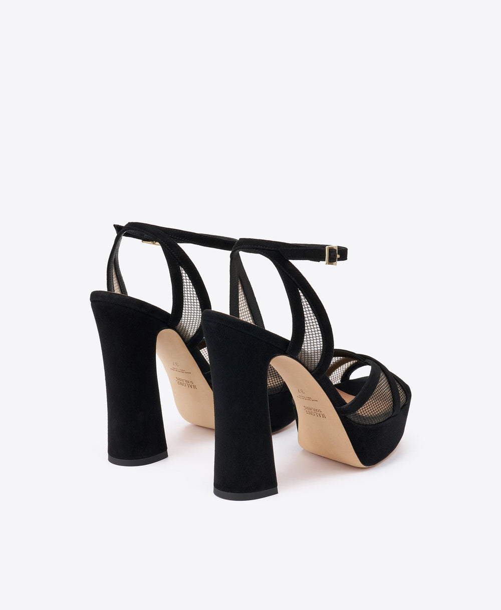 Sylvie 125 Black Mesh Platform Sandals with Block Heel Malone Souliers