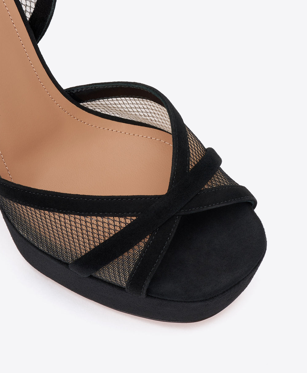 Sylvie 125 Black Mesh Platform Sandals with Block Heel Malone Souliers