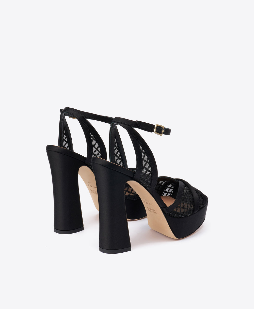 Sylvie 125 Black Sequin Mesh Platform Sandals with Block Heel Malone Souliers