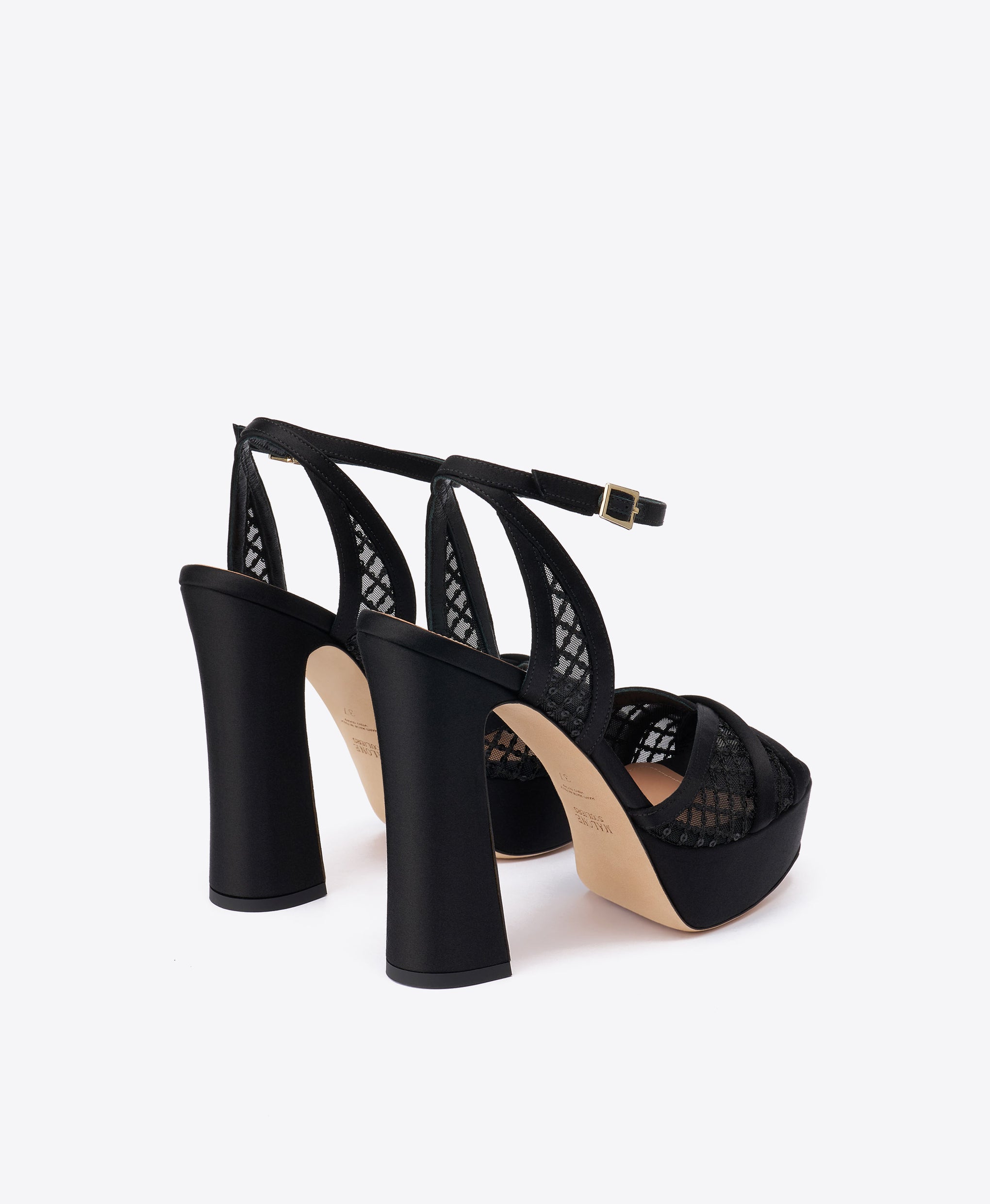 Sylvie 125 Black Sequin Mesh Platform Sandals with Block Heel Malone Souliers