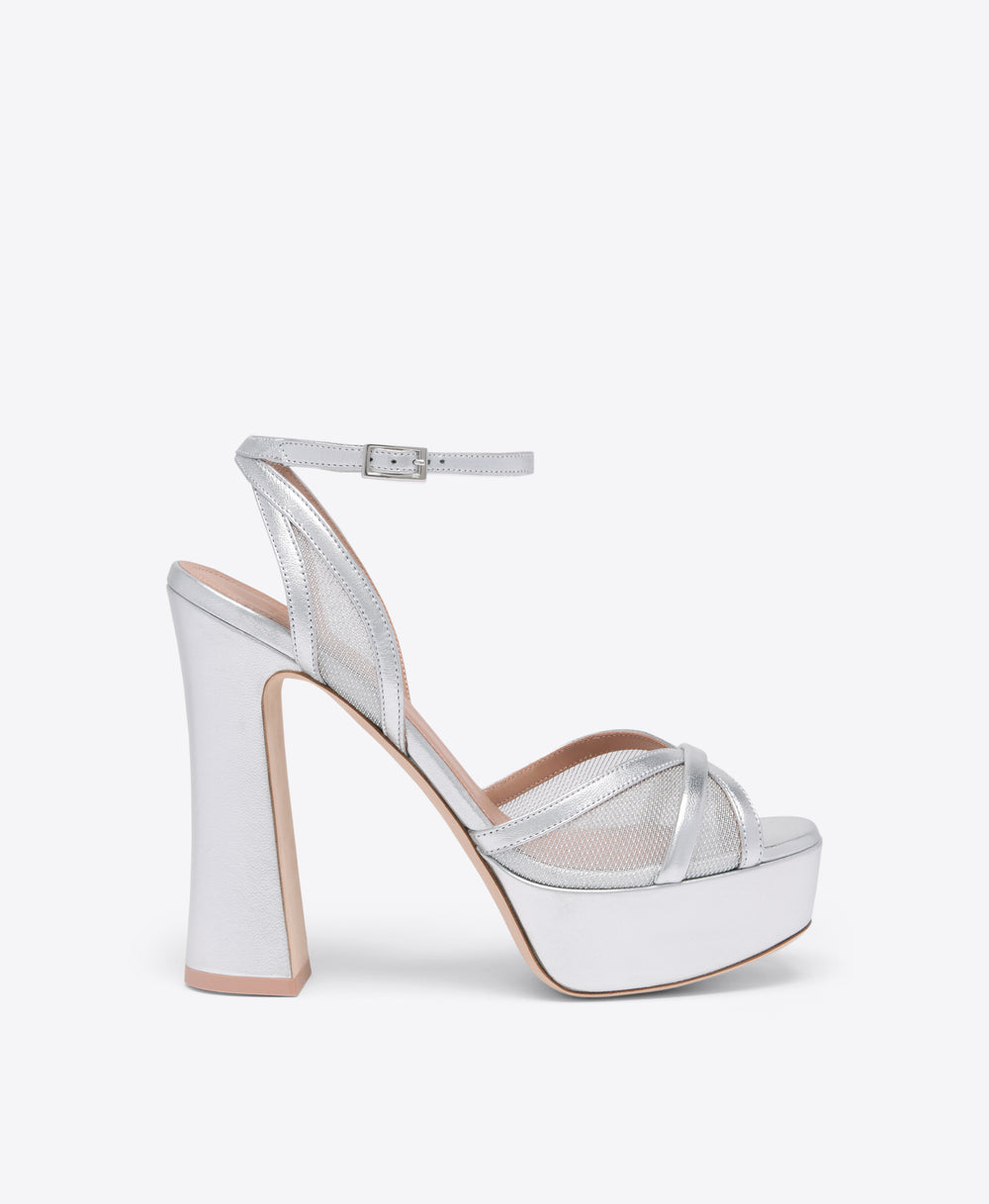 Sylvie 125 Silver Metallic Mesh Platform Sandals Malone Souliers