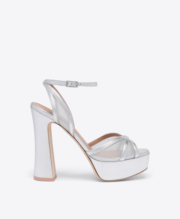 Sylvie 125 Silver Metallic Mesh Platform Sandals Malone Souliers