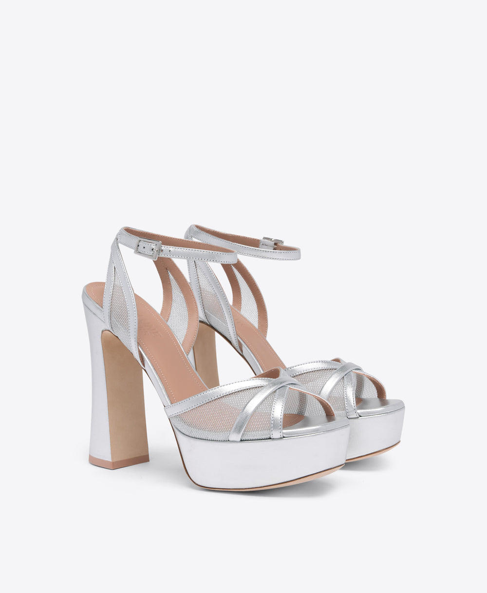 Sylvie 125 Silver Metallic Mesh Platform Sandals Malone Souliers