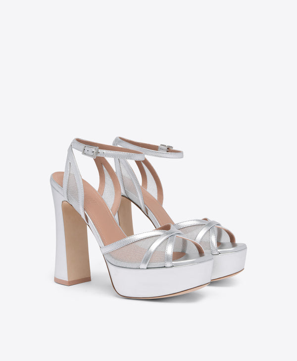 Sylvie 125 Silver Metallic Mesh Platform Sandals Malone Souliers