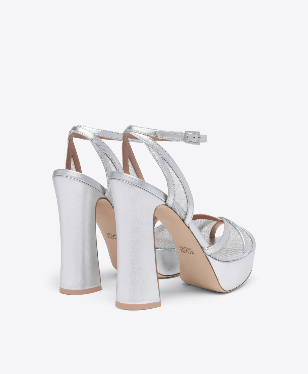 Sylvie 125 Silver Metallic Mesh Platform Sandals Malone Souliers