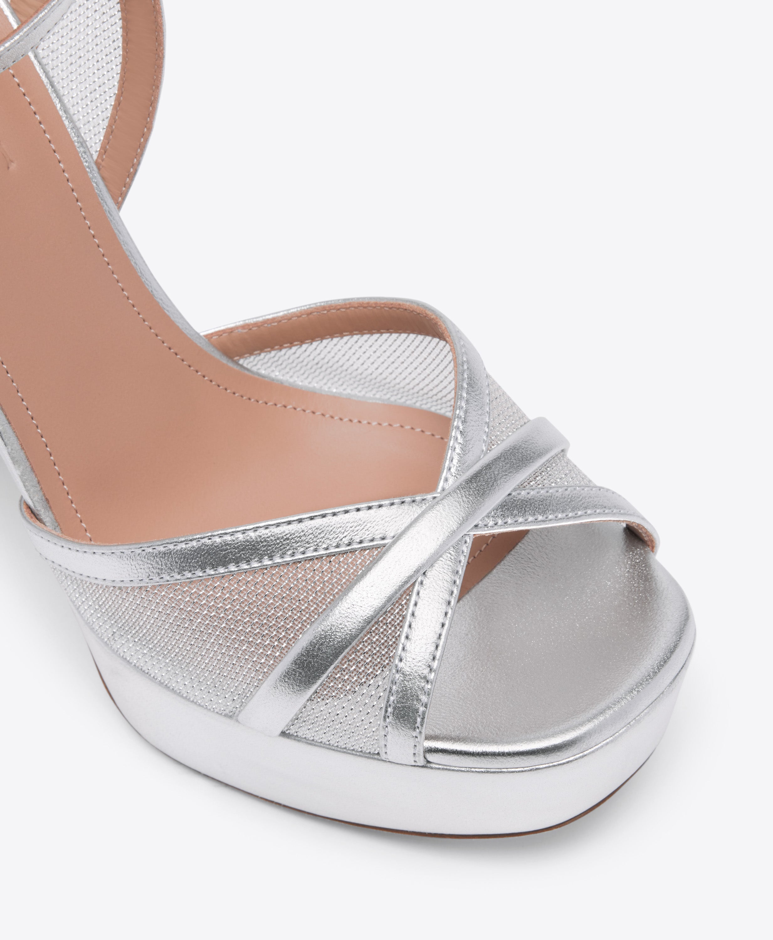 Sylvie 125 Silver Metallic Mesh Platform Sandals | Malone Souliers