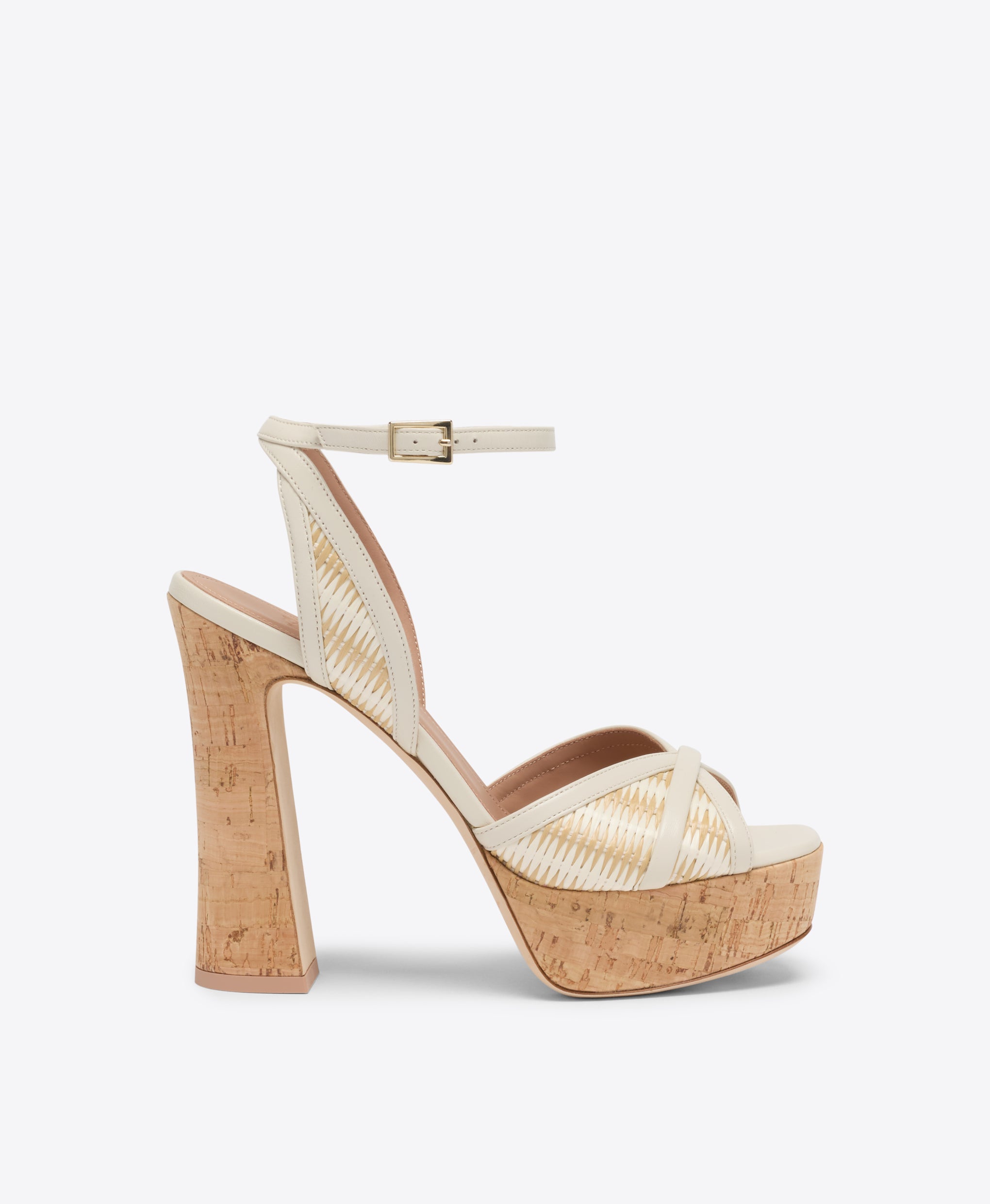 Sylvie 125 White Stripe Raffia Platform Sandals Malone Souliers