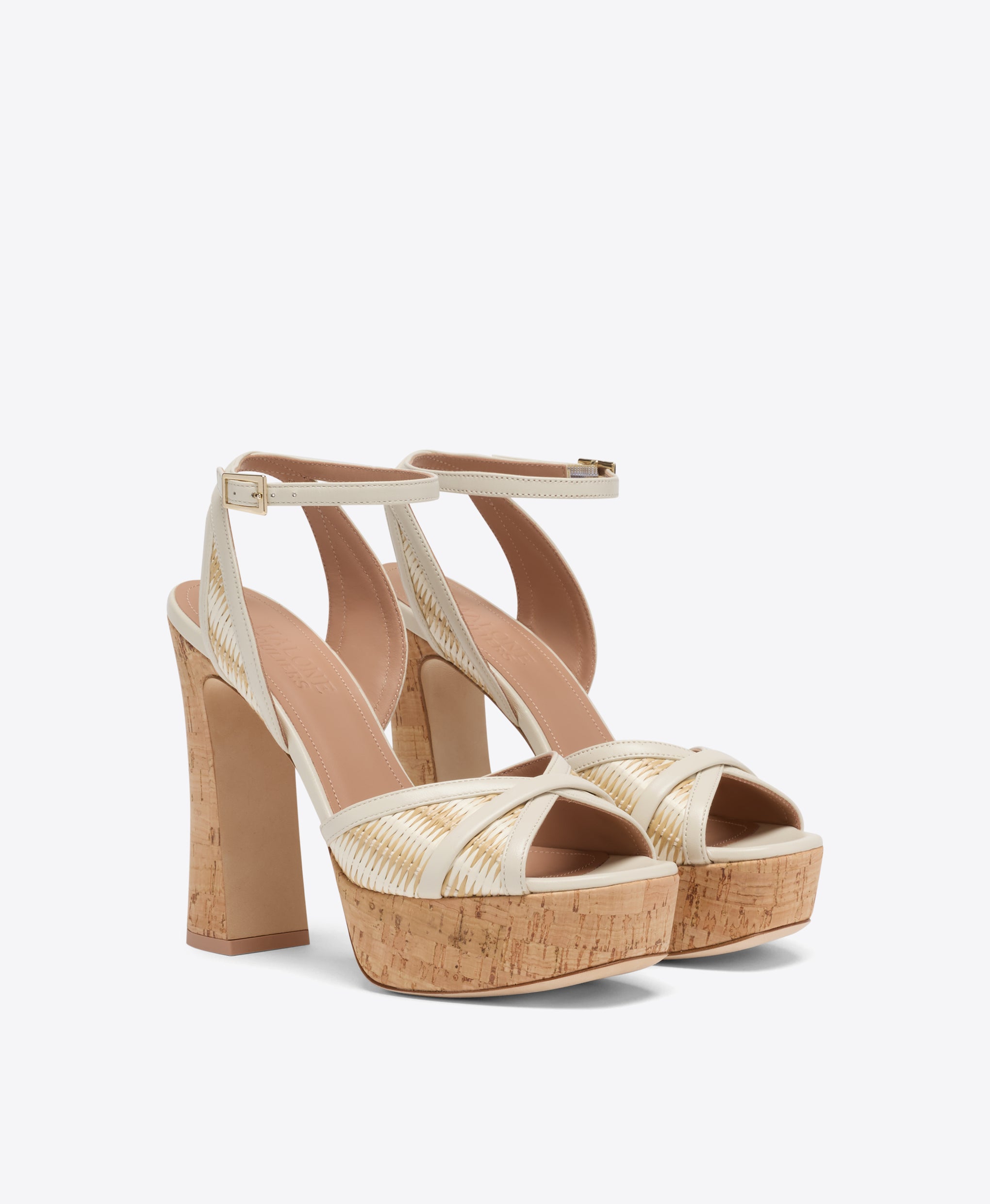 Sylvie 125 White Stripe Raffia Platform Sandals Malone Souliers