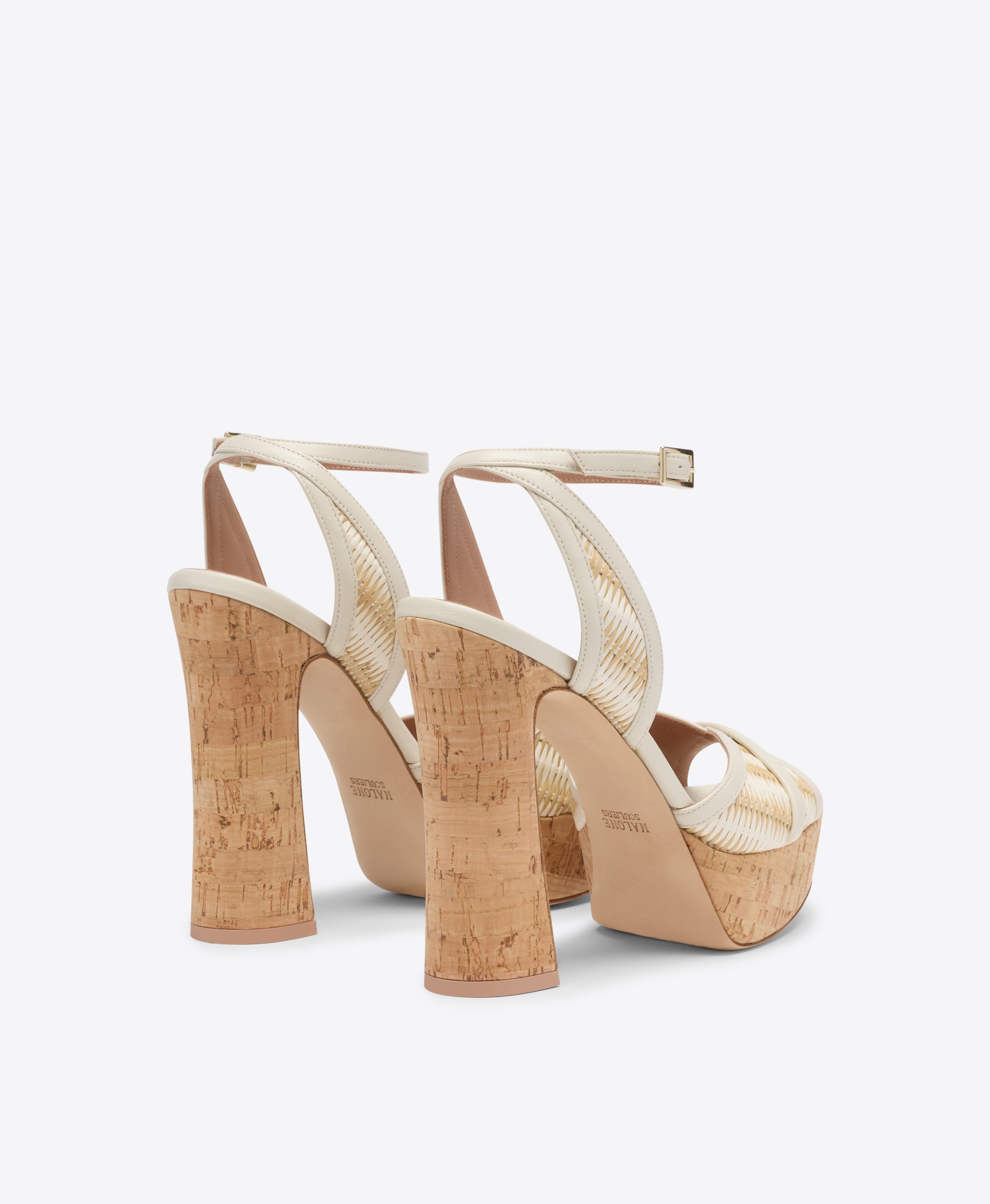 Sylvie 125 White Stripe Raffia Platform Sandals Malone Souliers