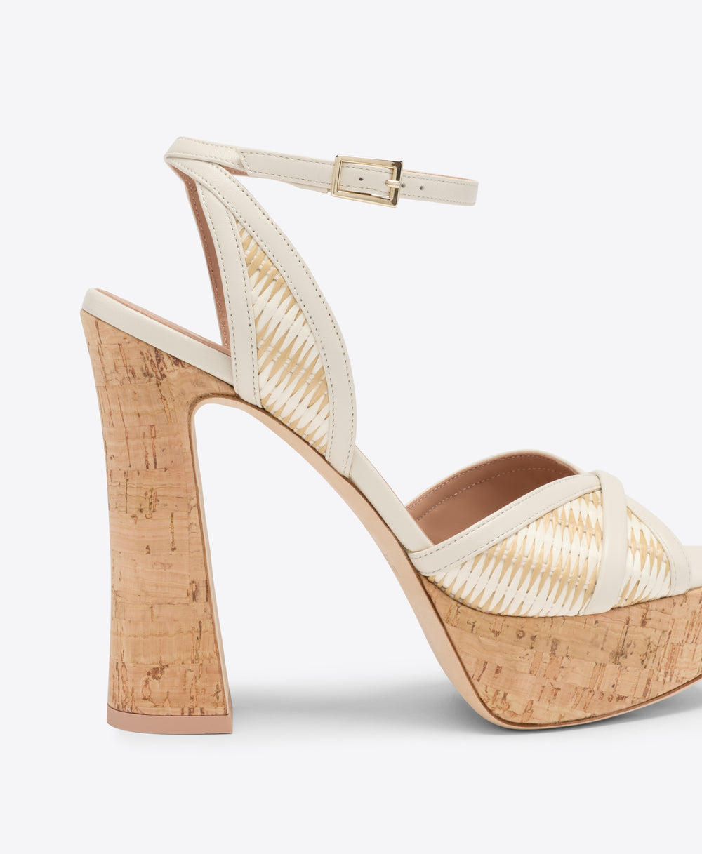 Sylvie 125 White Stripe Raffia Platform Sandals Malone Souliers