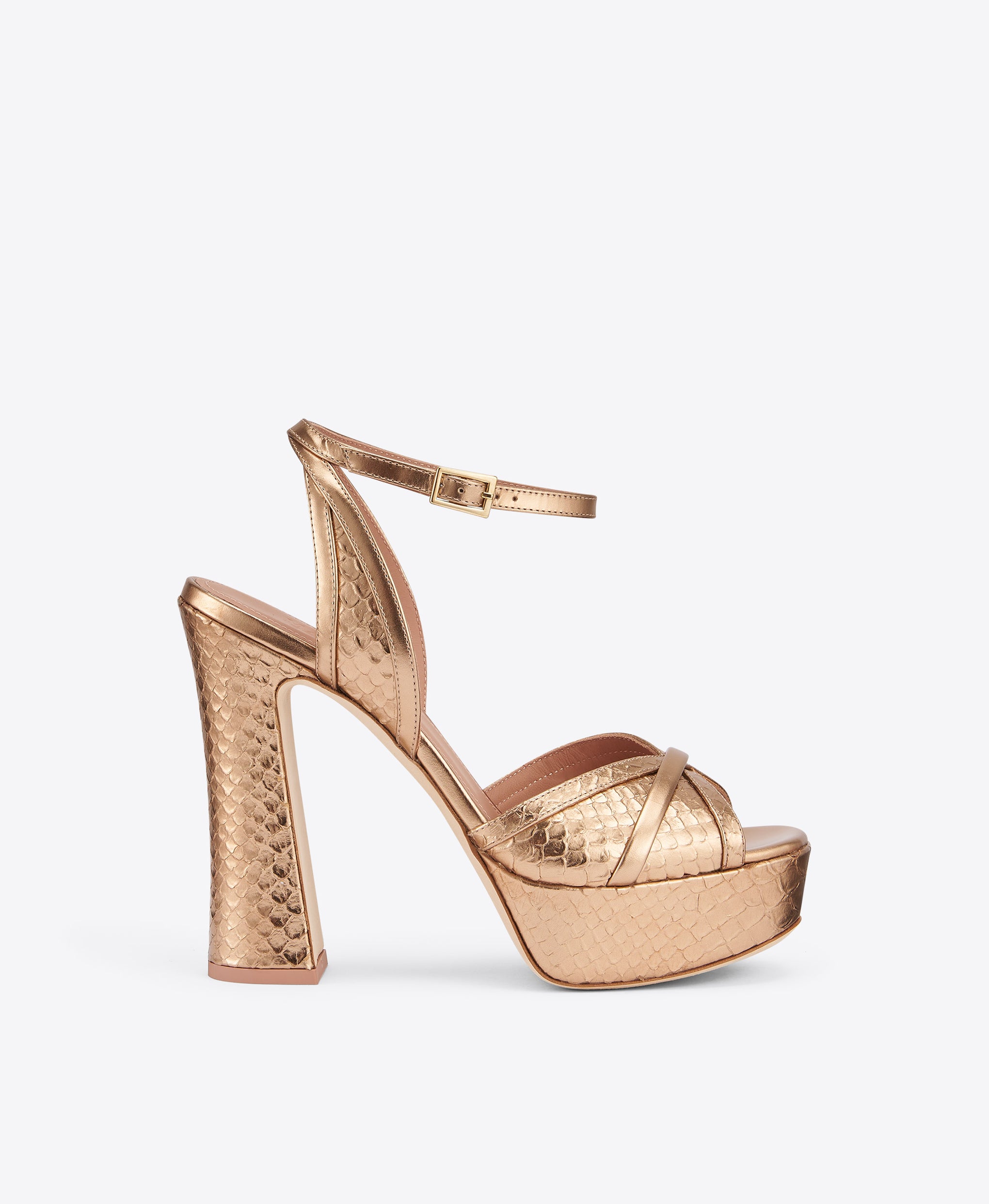 Sylvie 125 Gold Embossed Leather Platform Sandals