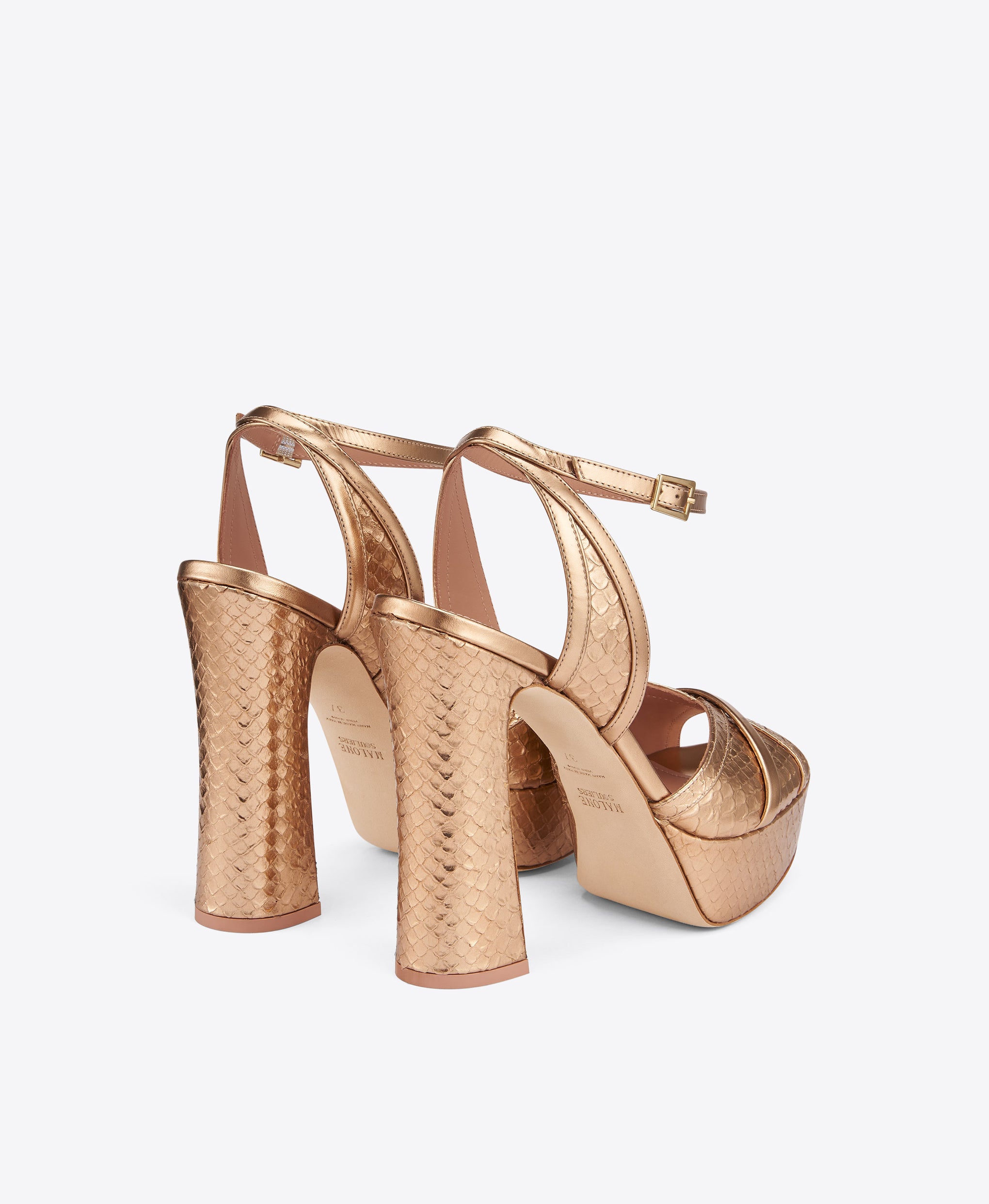 Sylvie 125 Gold Embossed Leather Platform Sandals