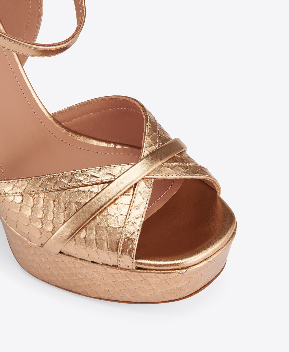 Sylvie 125 Gold Embossed Leather Platform Sandals
