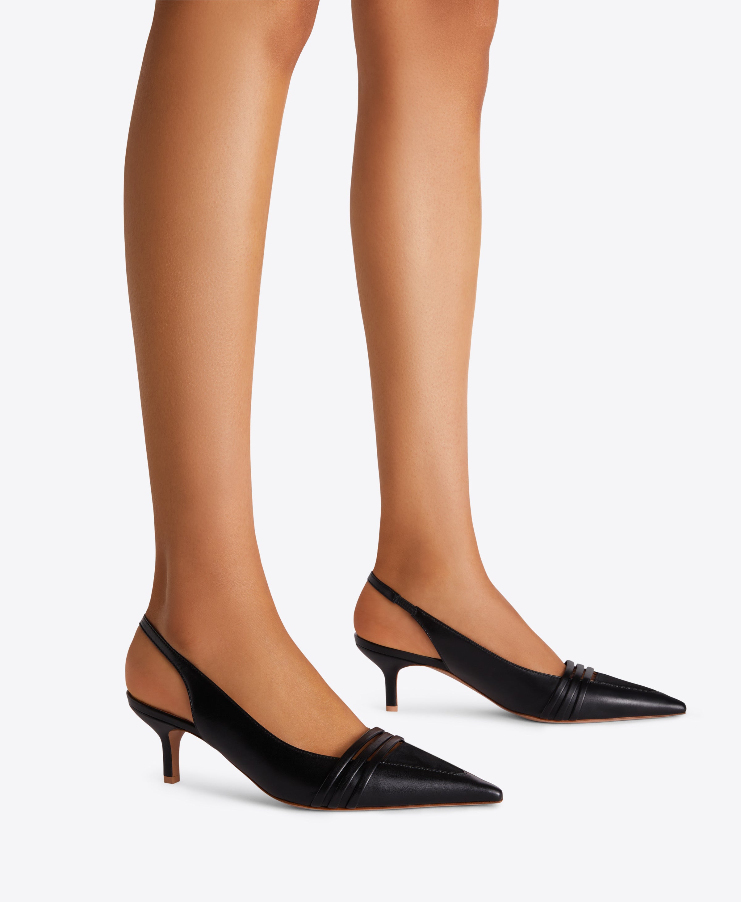 Tanner 45 Black Leather Kitten Heel Slingbacks | Malone Souliers