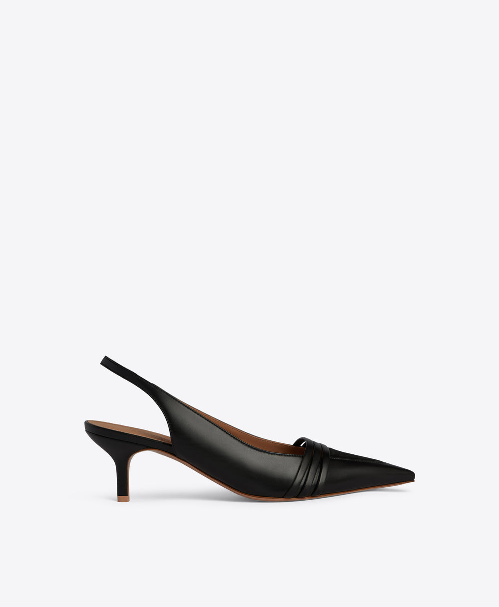 Tanner 45 Black Leather Kitten Heel Slingbacks | Malone Souliers