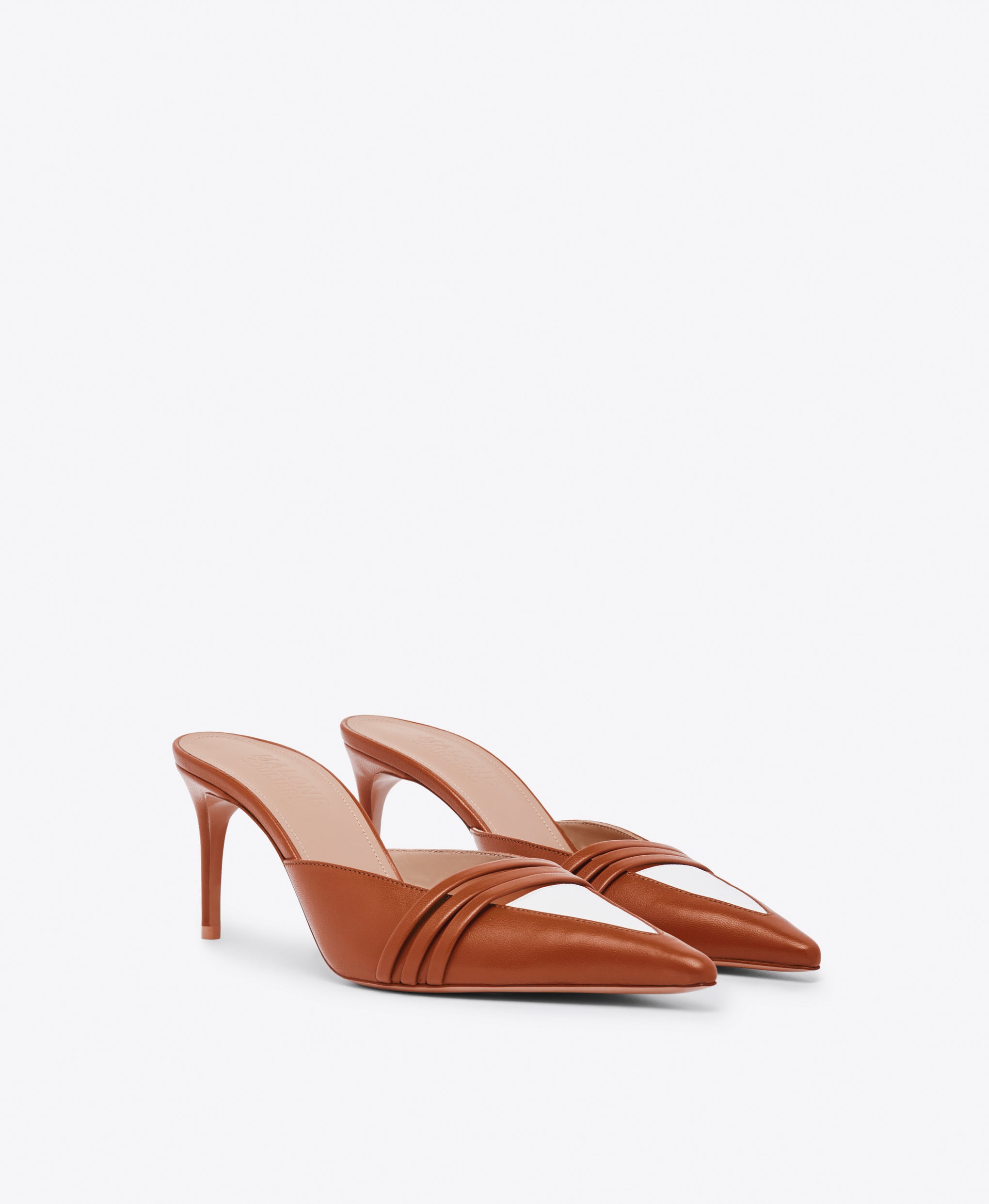 Taron 70 Tan Leather Mules with White Accent Malone Souliers