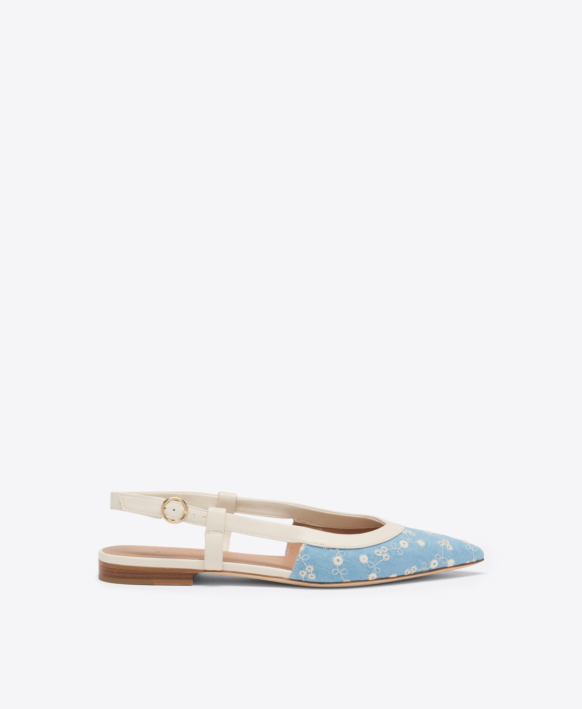 Tate Blue Floral Denim Flat Slingbacks Malone Souliers