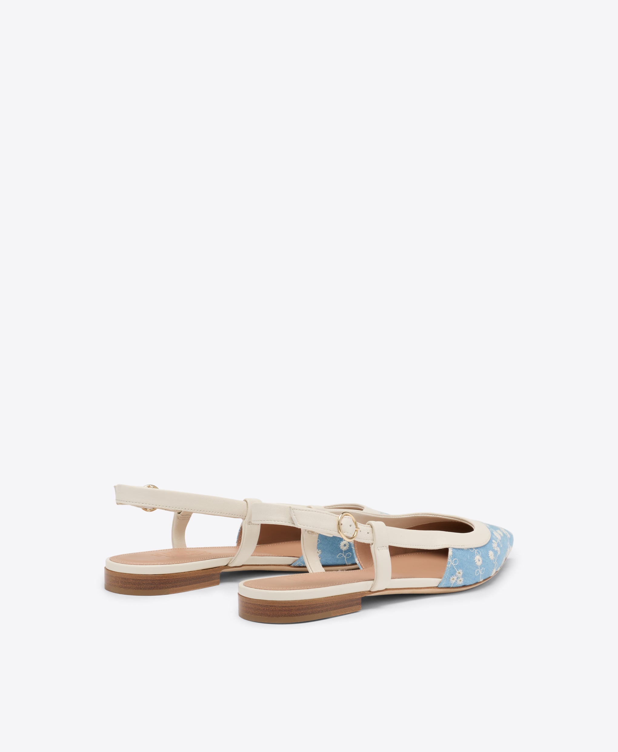 Tate Blue Floral Denim Flat Slingbacks Malone Souliers