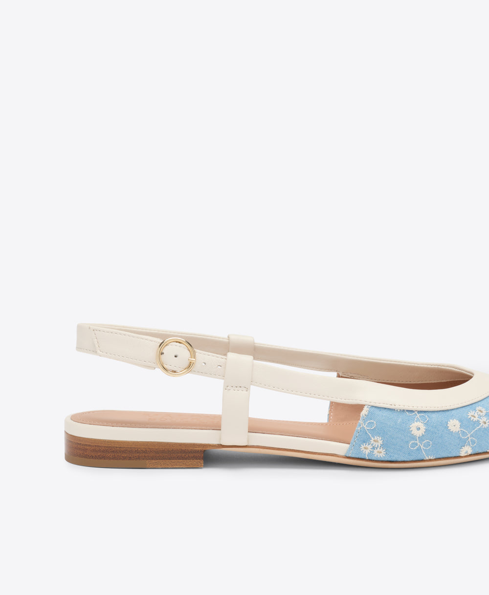 Tate Blue Floral Denim Flat Slingbacks Malone Souliers