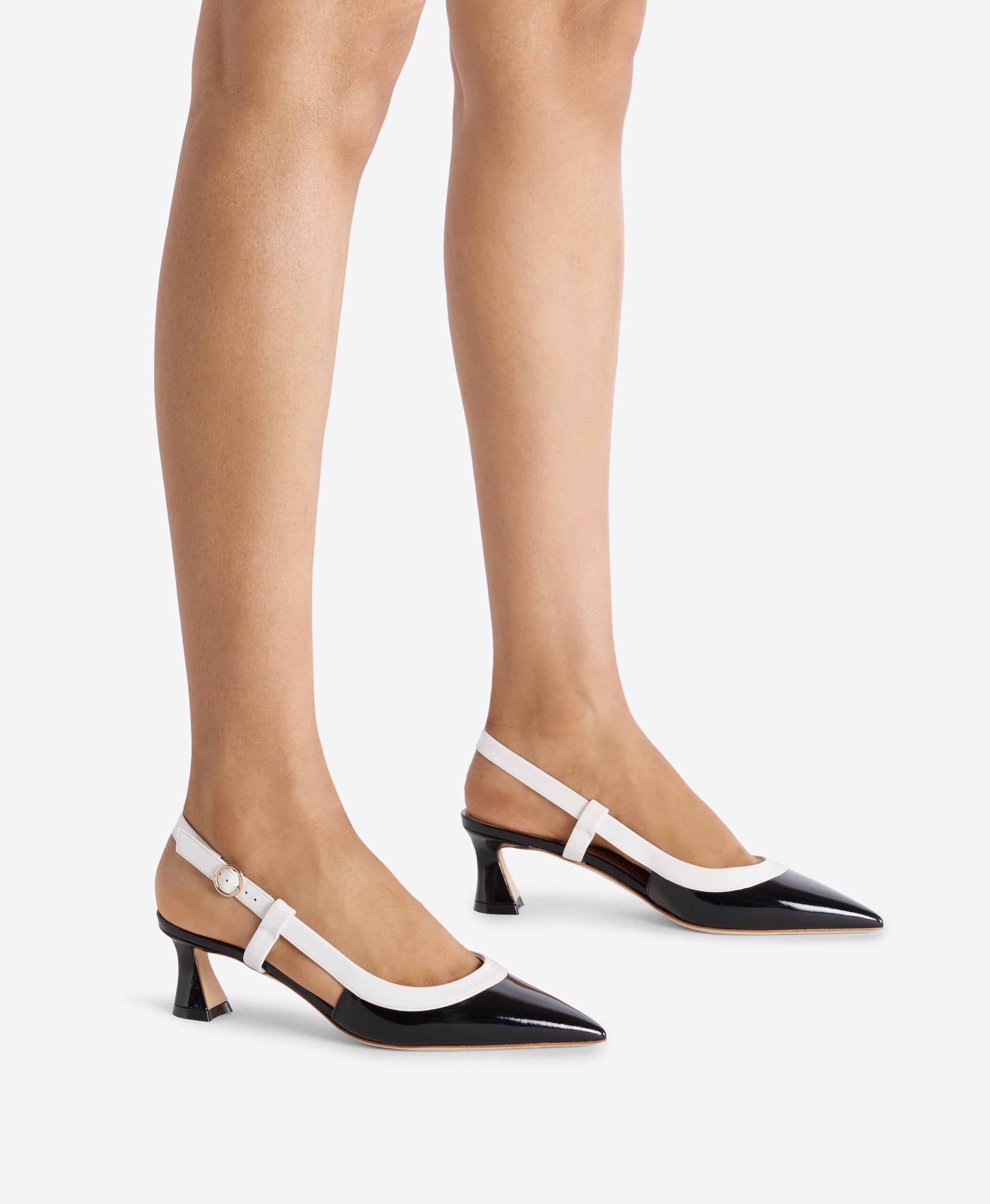 Tate 45 Black & White Patent Kitten Heel Slingbacks Malone Souliers