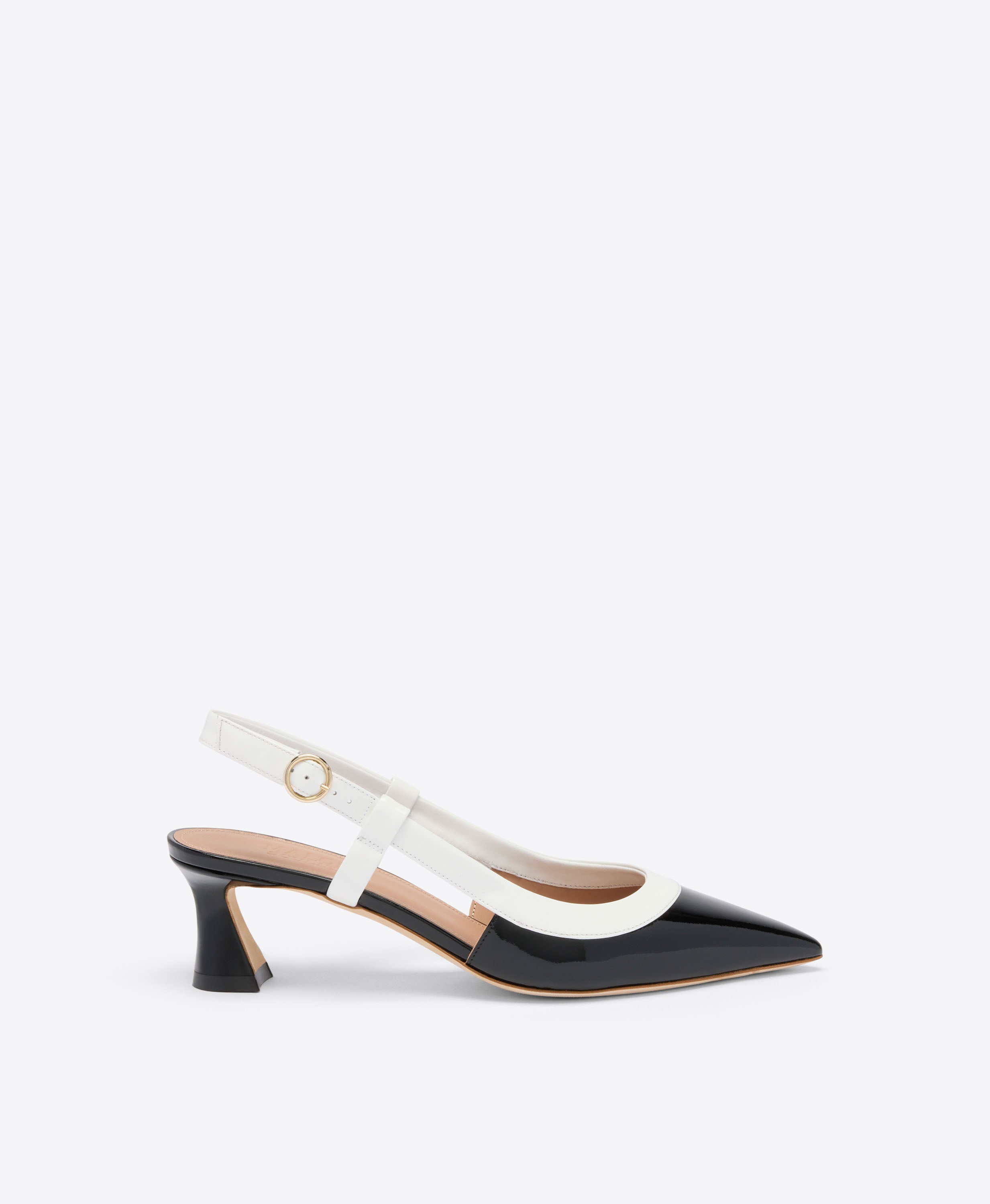 Tate 45 & White Patent Kitten Heel Slingbacks