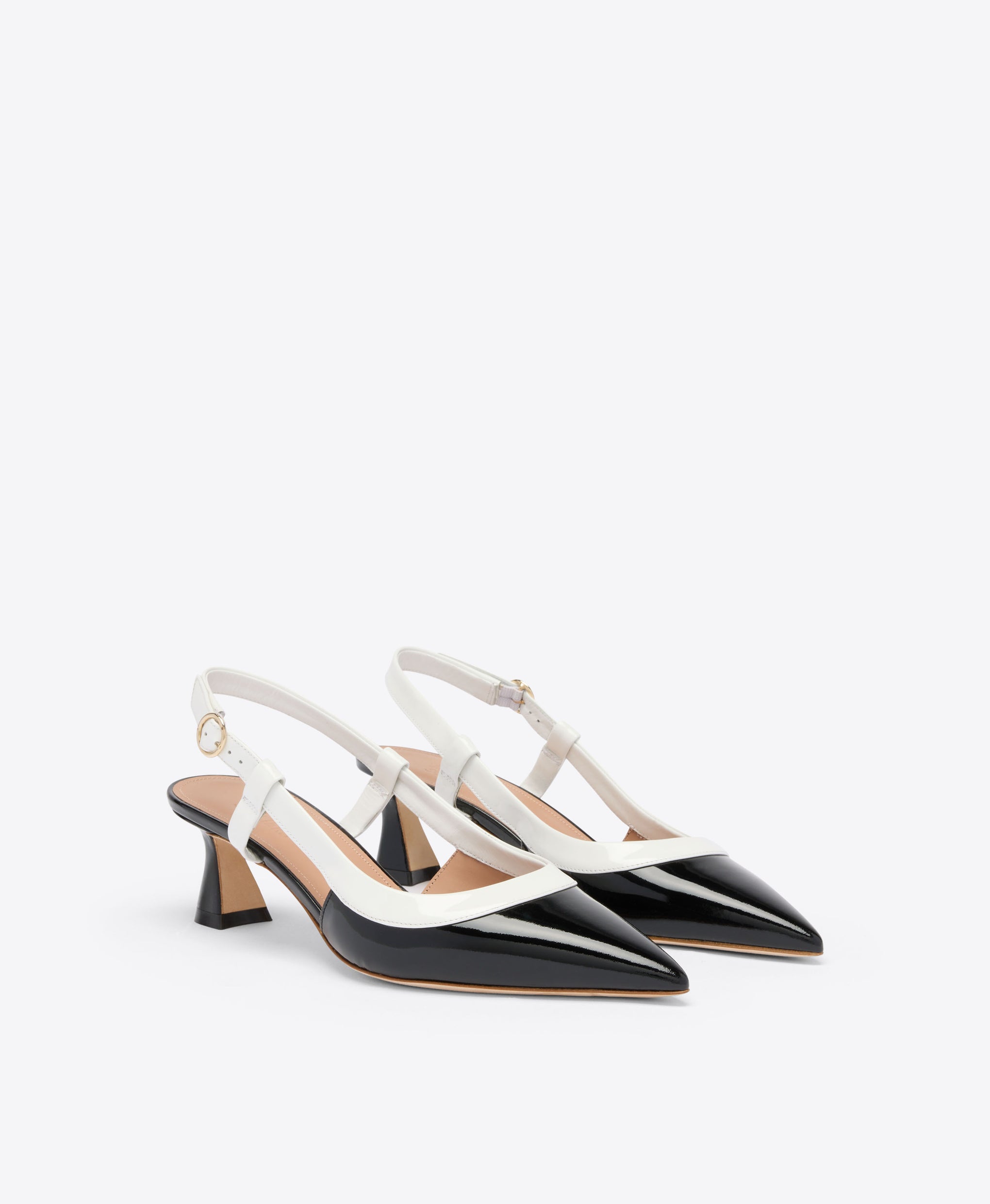 Tate 45 Black & White Patent Kitten Heel Slingbacks Malone Souliers