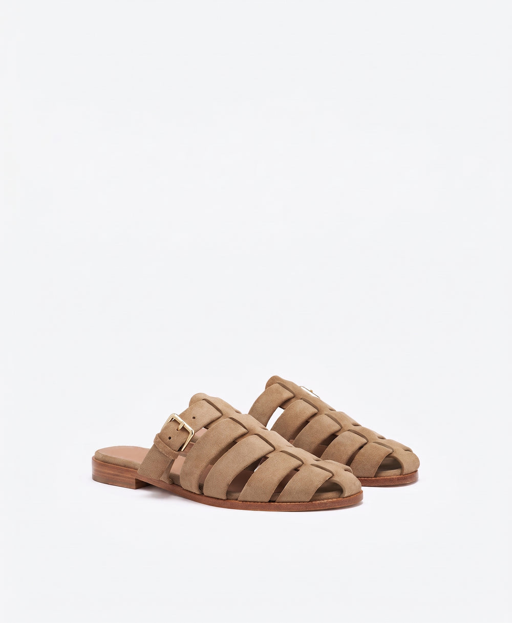 Theresa Taupe Suede Flat Mules Malone Souliers