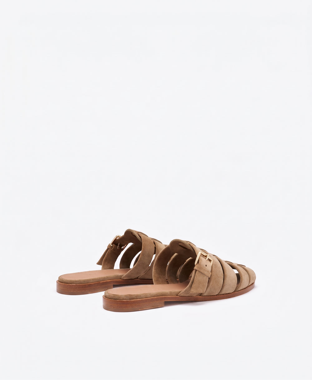 Theresa Taupe Suede Flat Mules Malone Souliers
