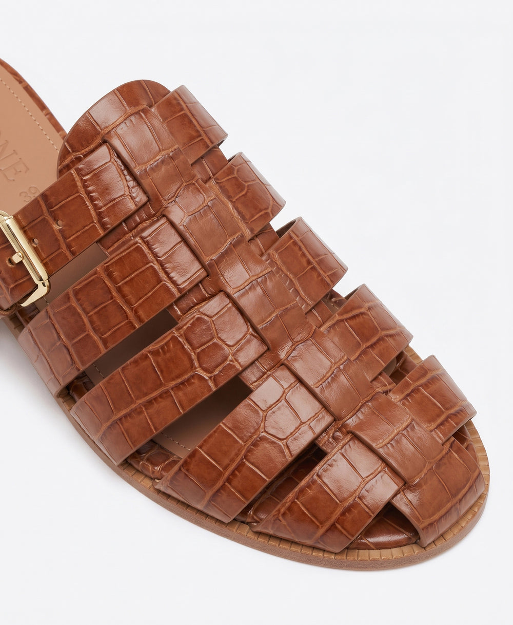 Theresa Caramel Croc Flat Mules Malone Souliers