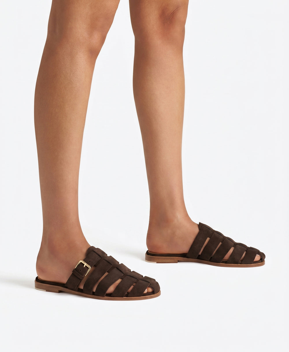 Theresa Dark Brown Suede Flat Mules