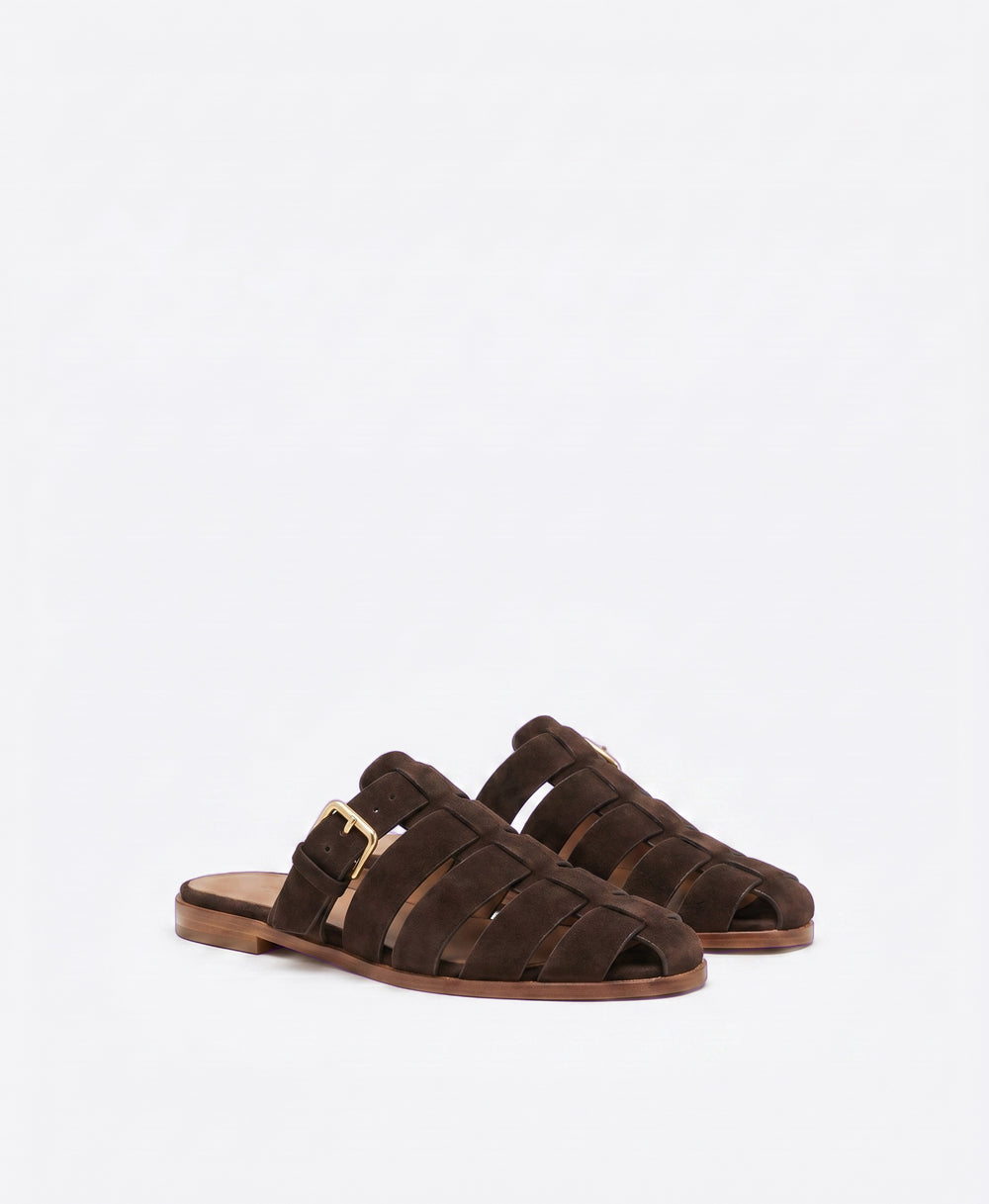Theresa Dark Brown Suede Flat Mules