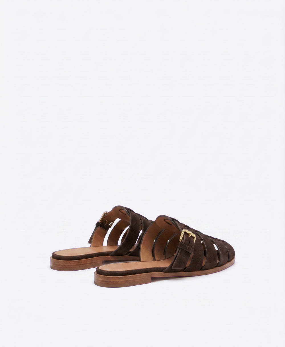 Theresa Dark Brown Suede Flat Mules
