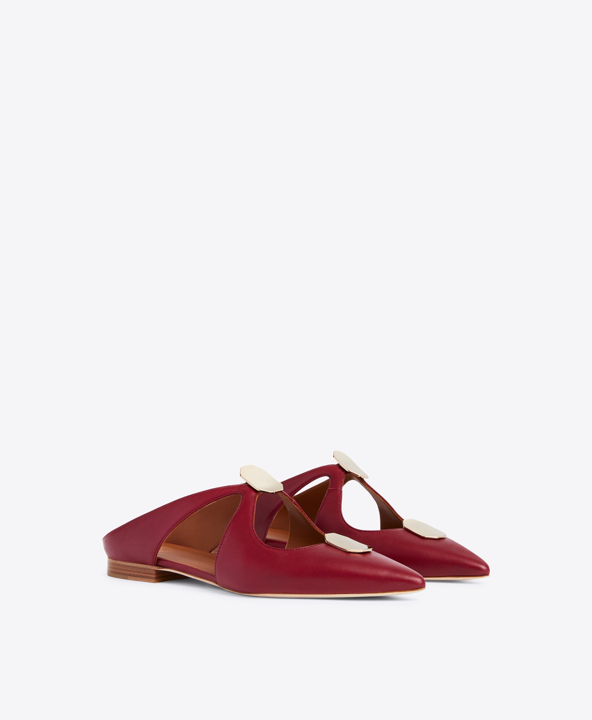 Pointed Toe Flat Mules in Burgundy Nappa - Cut-out with Ornaments on Monoblock | Malone Souliers