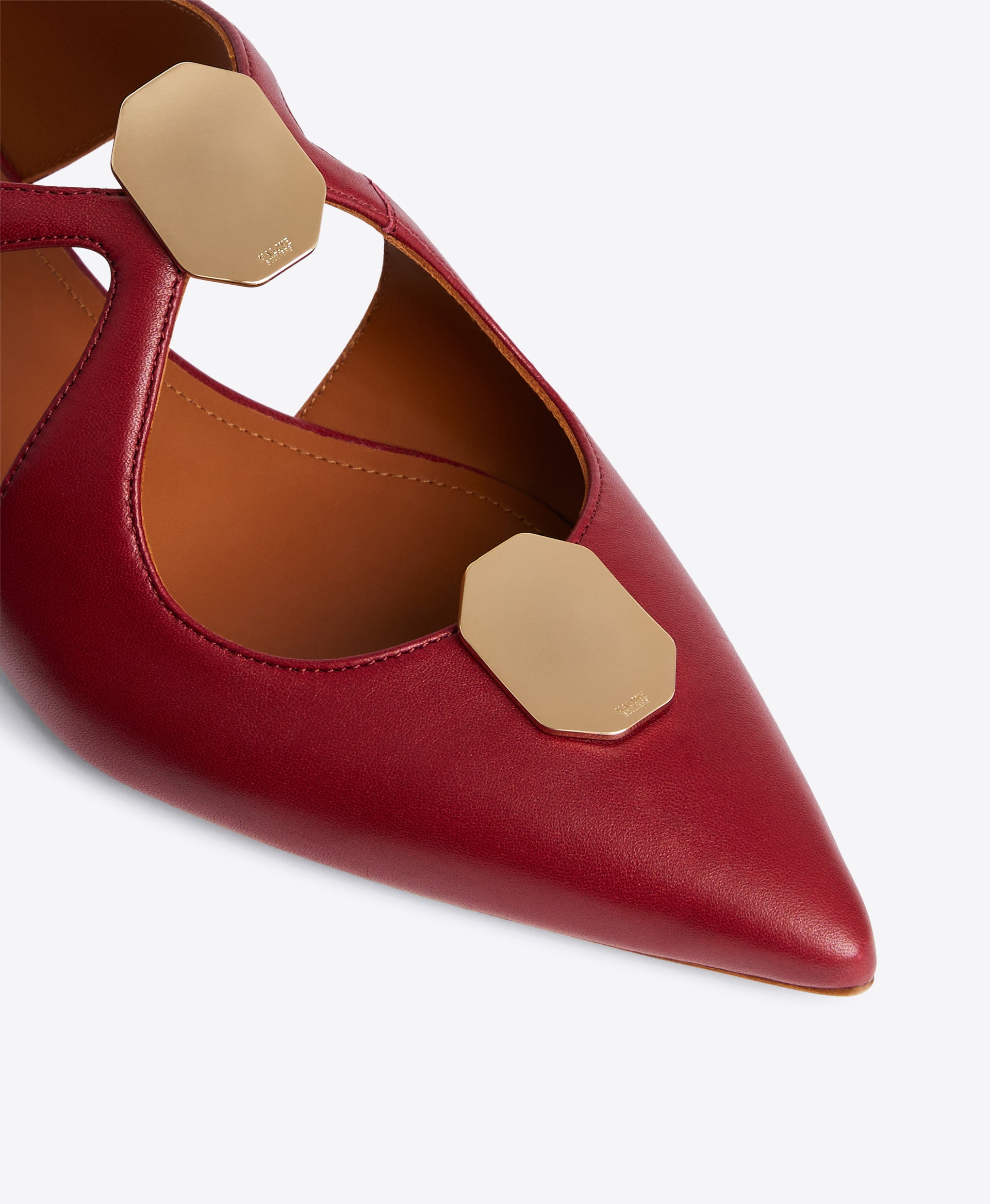 Pointed Toe Flat Mules in Burgundy Nappa - Cut-out with Ornaments on Monoblock | Malone Souliers