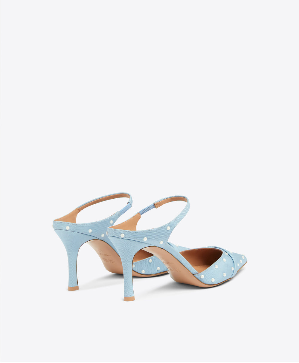 Uma 80 Baby Blue Grosgrain Heeled Mules Malone Souliers