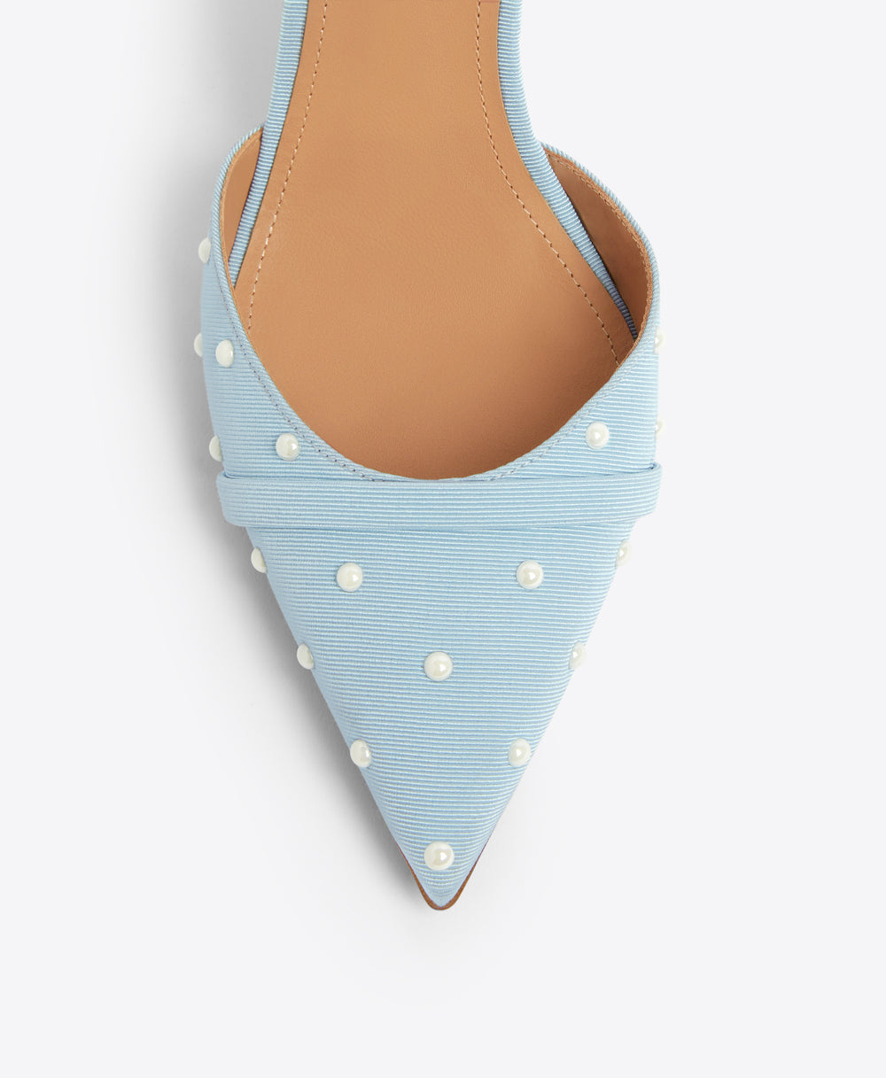 Uma 80 Baby Blue Grosgrain Heeled Mules Malone Souliers