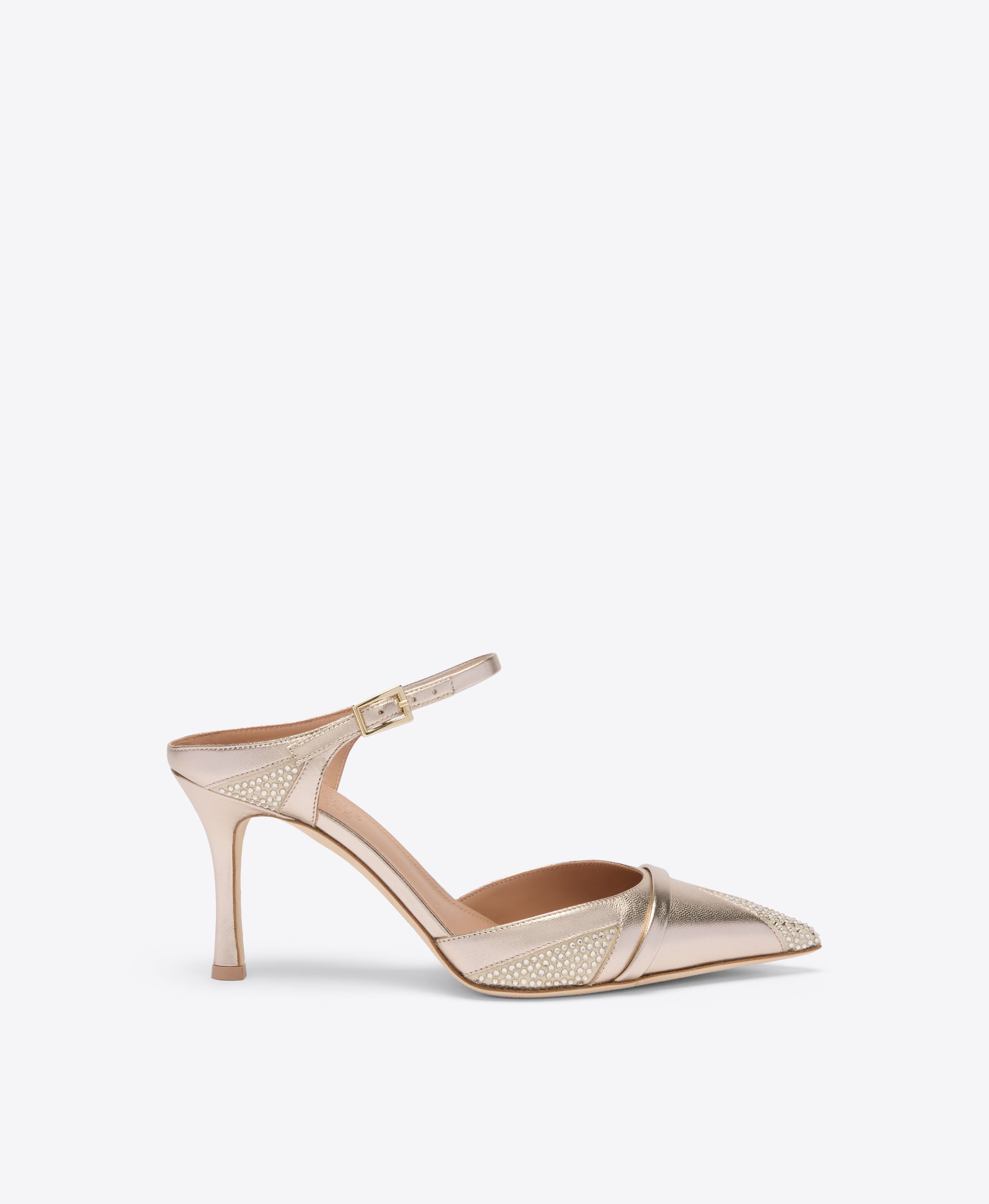 Malone Souliers|Maureen 85 Gold Embroidered Mesh Heeled Mules