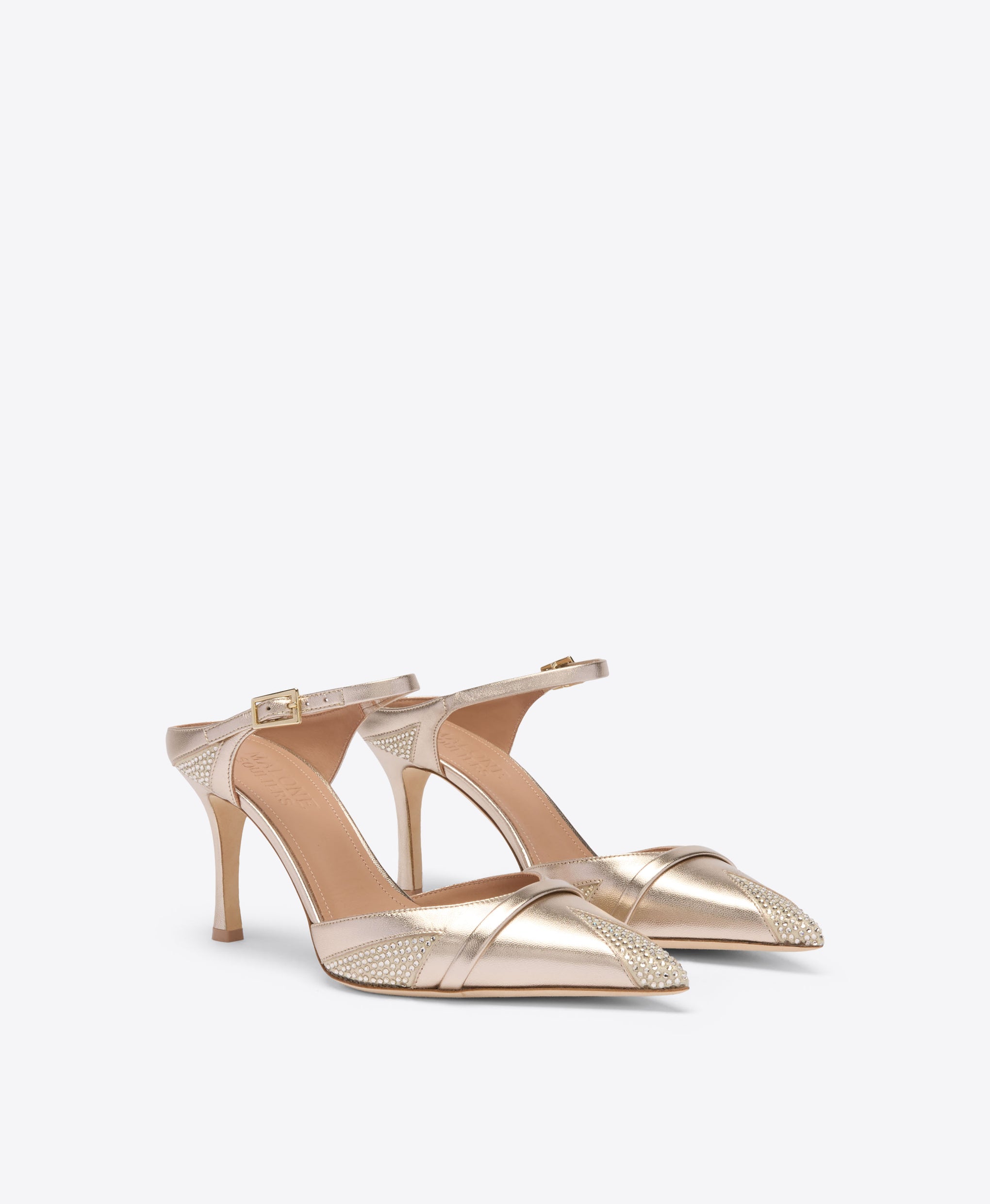 Uma 80 Champagne Embellished Metallic Leather Mules Malone Souliers