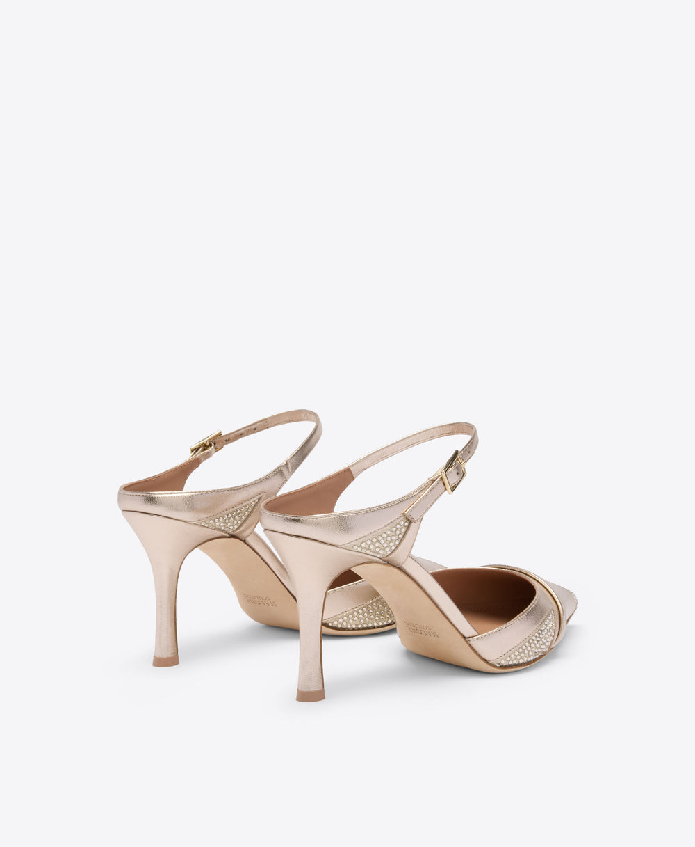 Uma 80 Champagne Embellished Metallic Leather Mules Malone Souliers