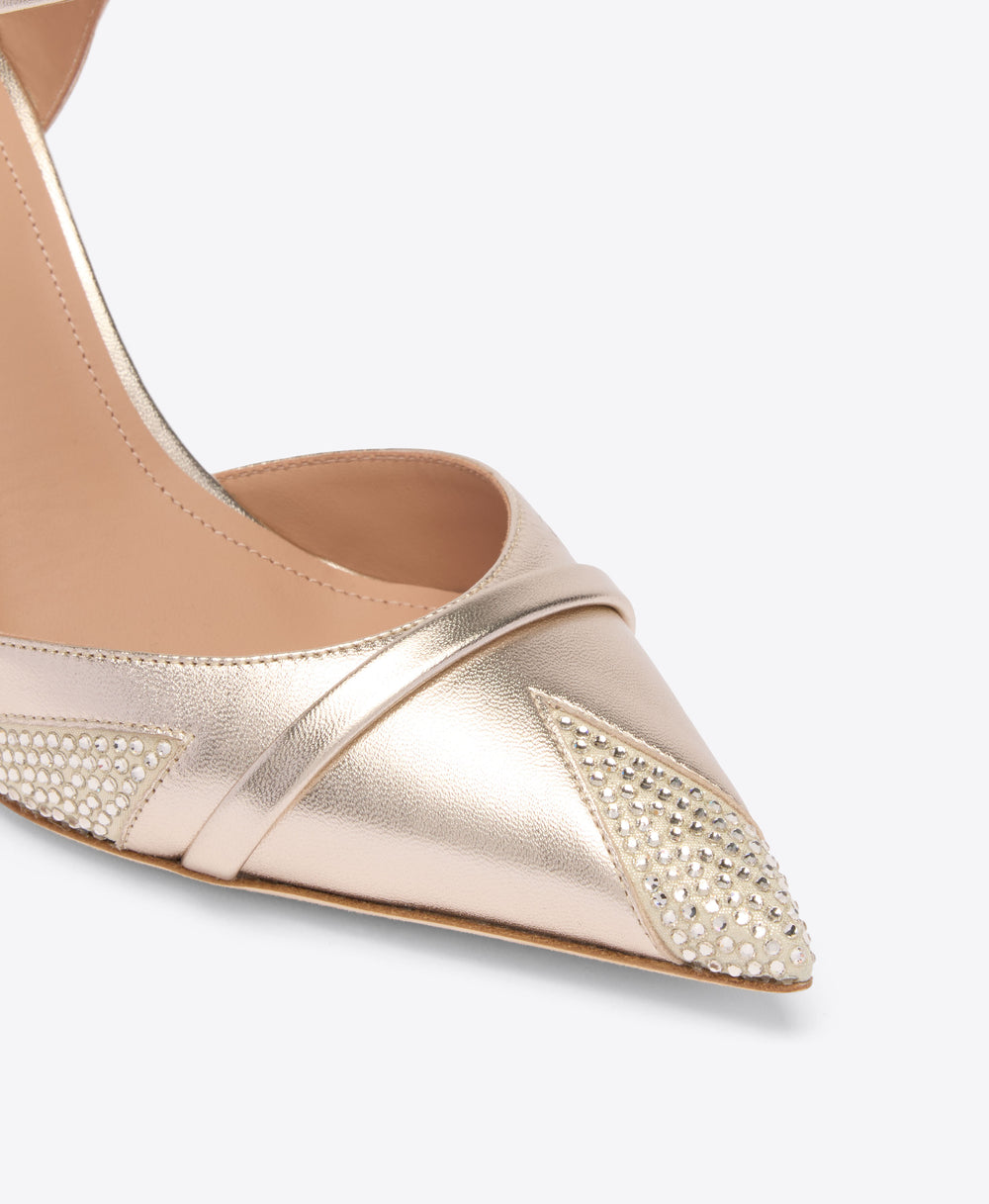 Uma 80 Champagne Embellished Metallic Leather Mules Malone Souliers