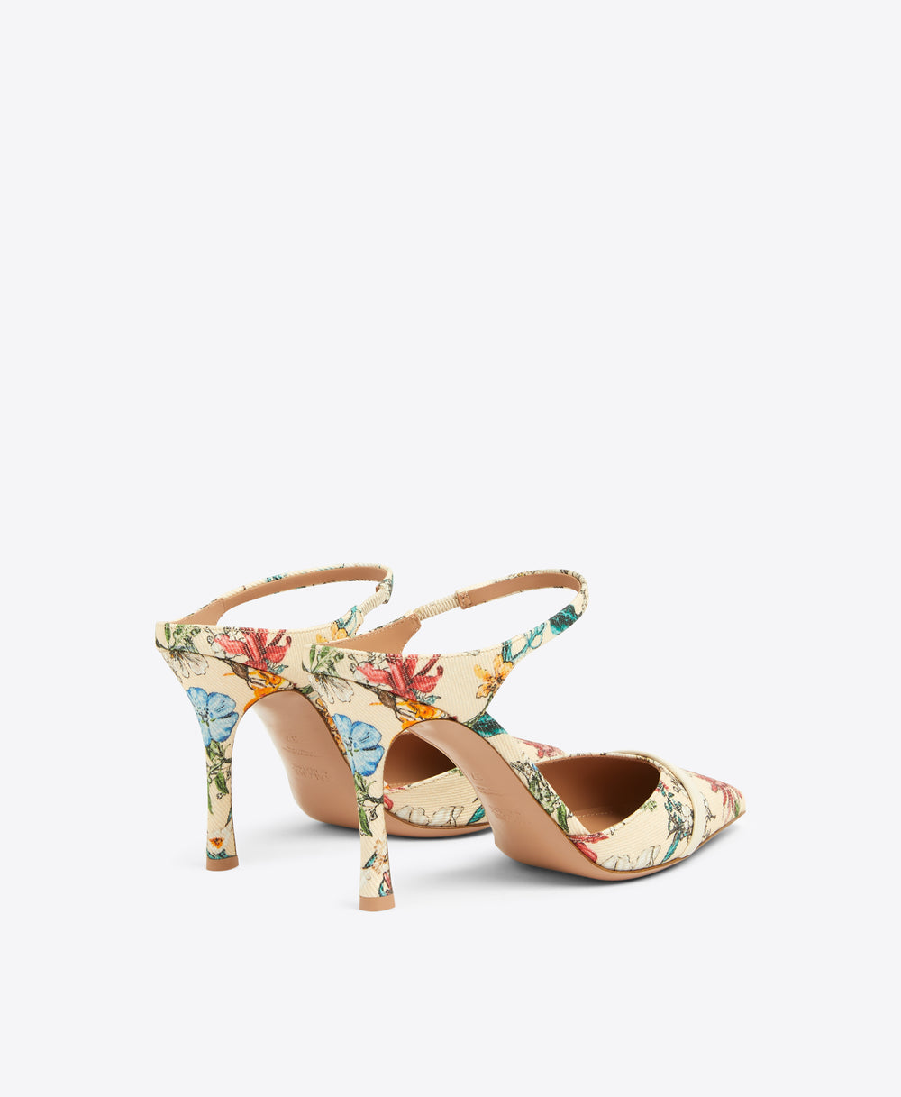 Uma 90 Floral Cream Canvas Heeled Mules Malone Souliers