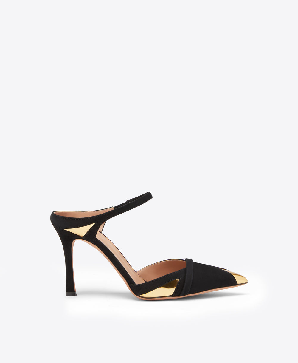 Uma 90 Black Gold Suede Mules