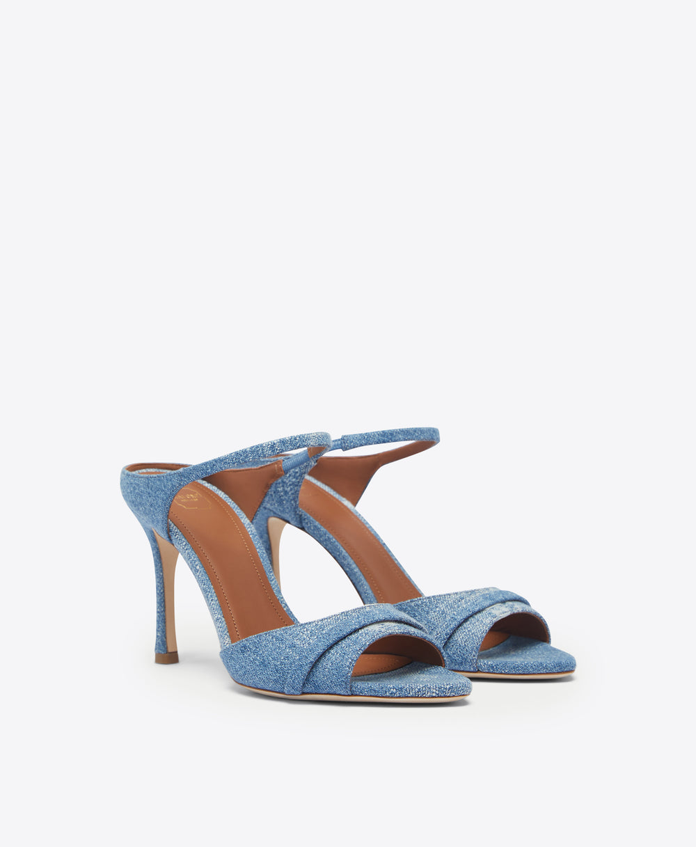 Malone Souliers Una 90mm Baby Blue Denim Heeled Sandals