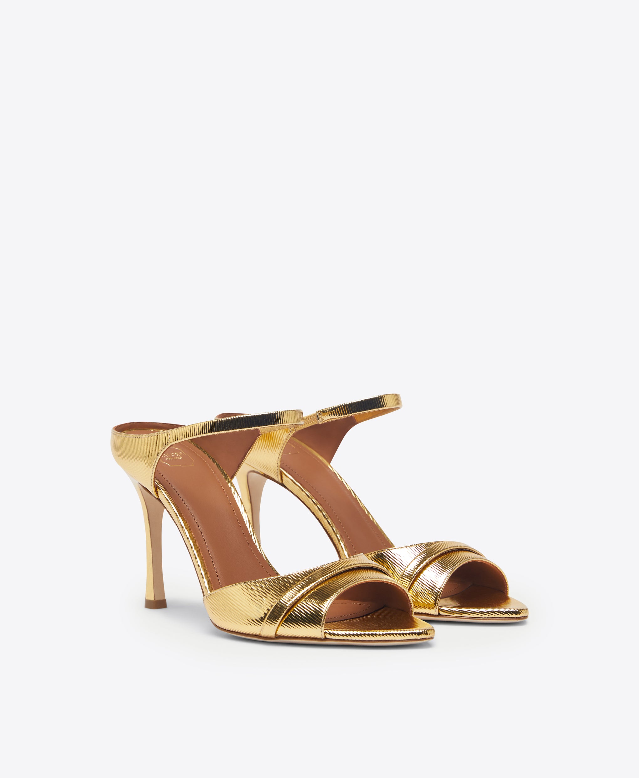 Malone Souliers Una 90mm Gold Embossed Leather Heeled Mules