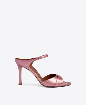 Una 90mm Pink Metallic Patent Heeled Sandals | Malone Souliers